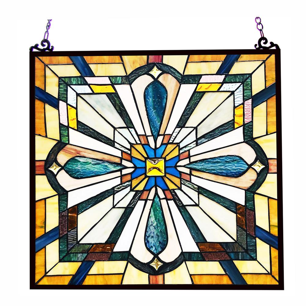 CHLOE Lighting ARCHIE Tiffany-Style Mission Stained Glass Window Panel 20" Height. Picture 1