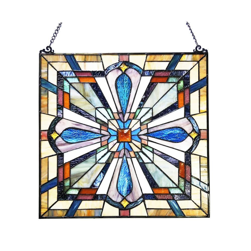 CHLOE Lighting ARCHIE Tiffany-Style Mission Stained Glass Window Panel 20" Height. Picture 2