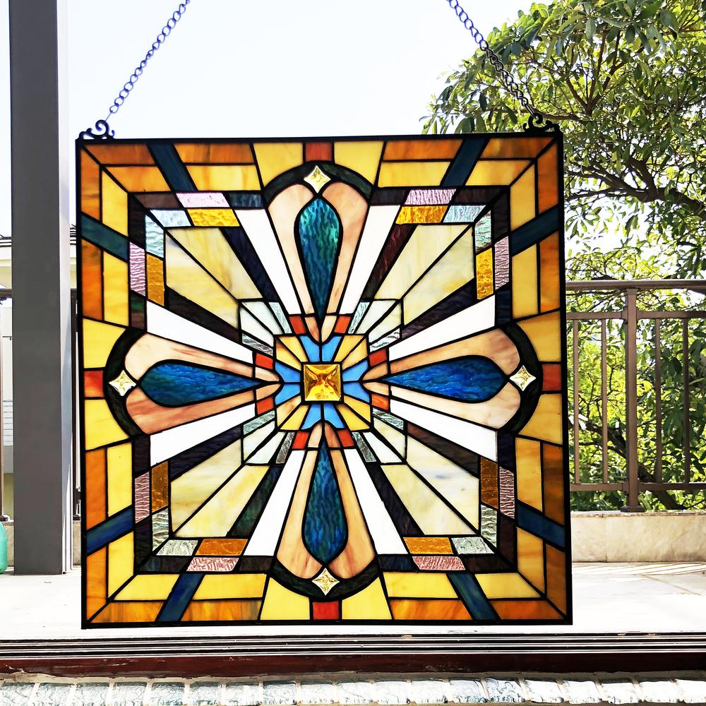 CHLOE Lighting ARCHIE Tiffany-Style Mission Stained Glass Window Panel 20" Height. Picture 3
