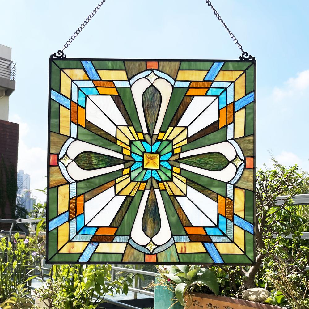 CHLOE Lighting ARCHIE Mission-Style Stained Glass Window Panel 20" Wide. Picture 4