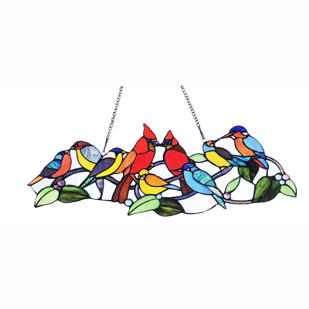CHLOE Lighting RUBINA Tiffany-Style Animal Stained Glass Window Panel 10" Height. Picture 1