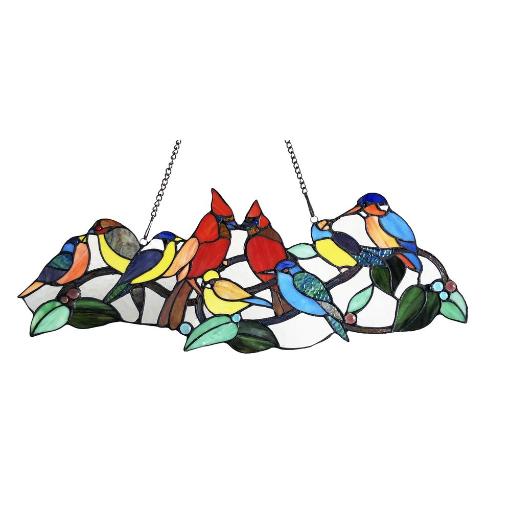 CHLOE Lighting RUBINA Tiffany-Style Animal Stained Glass Window Panel 10" Height. Picture 2