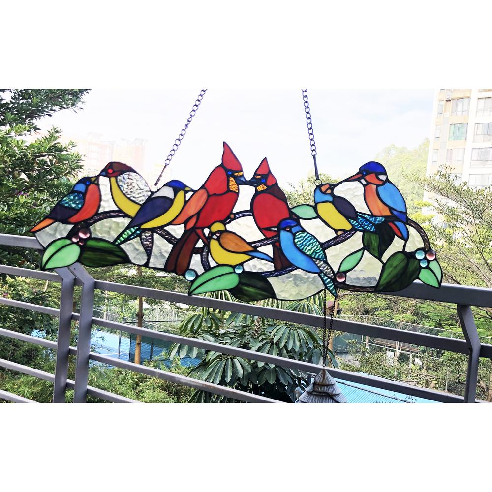 CHLOE Lighting RUBINA Tiffany-Style Animal Stained Glass Window Panel 10" Height. Picture 3