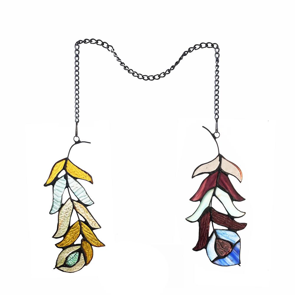 CHLOE Lighting FEATHER Tiffany-Style Stained Glass Window Panels, 7" Tall. Picture 1