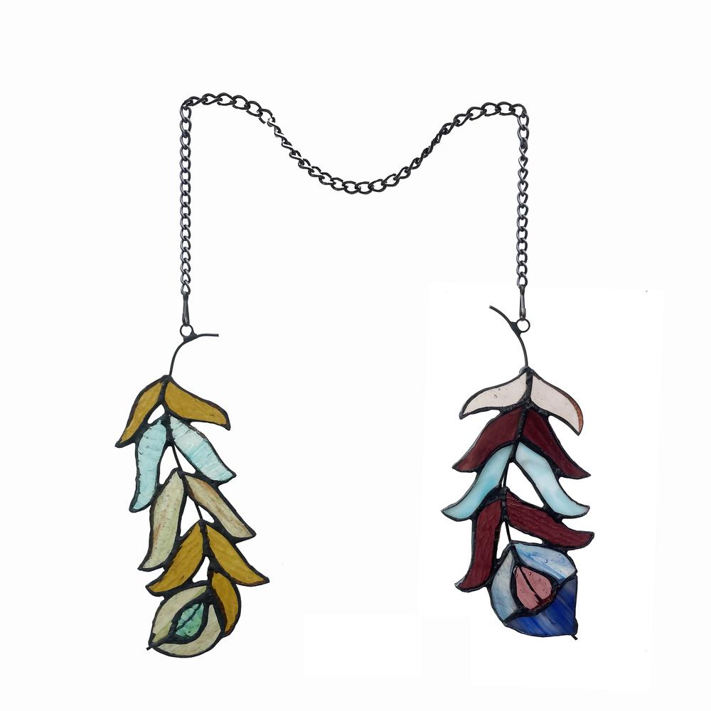 CHLOE Lighting FEATHER Tiffany-Style Stained Glass Window Panels, 7" Tall. Picture 2