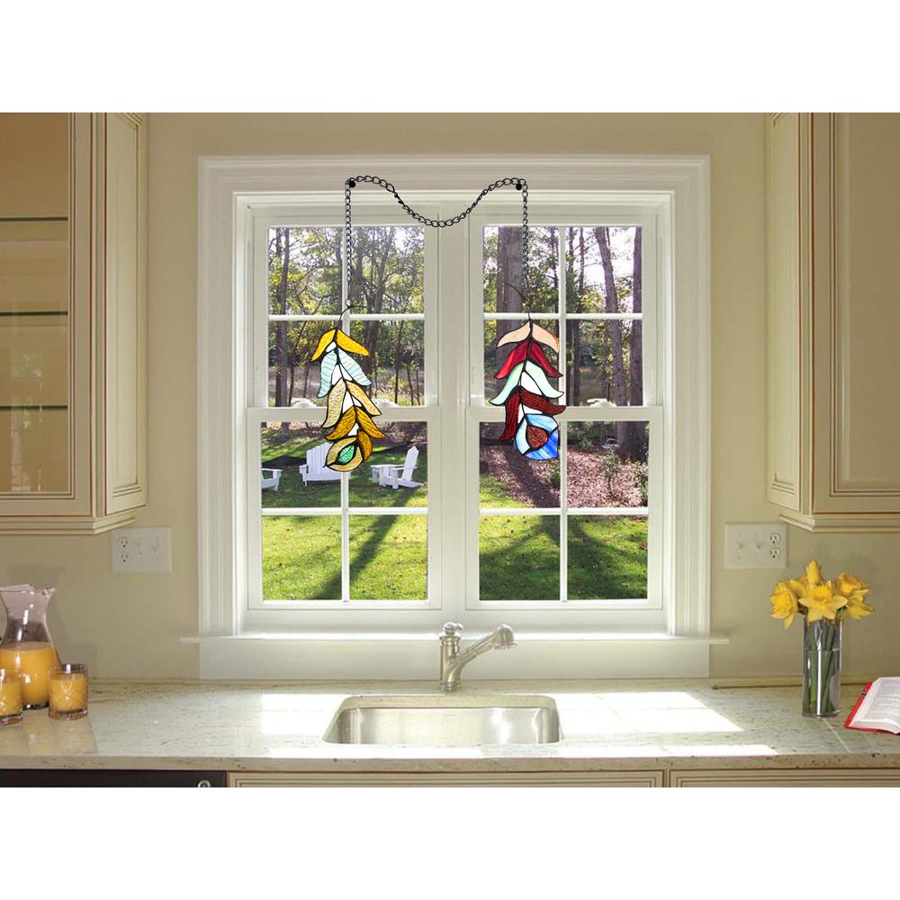 CHLOE Lighting FEATHER Tiffany-Style Stained Glass Window Panels, 7" Tall. Picture 7
