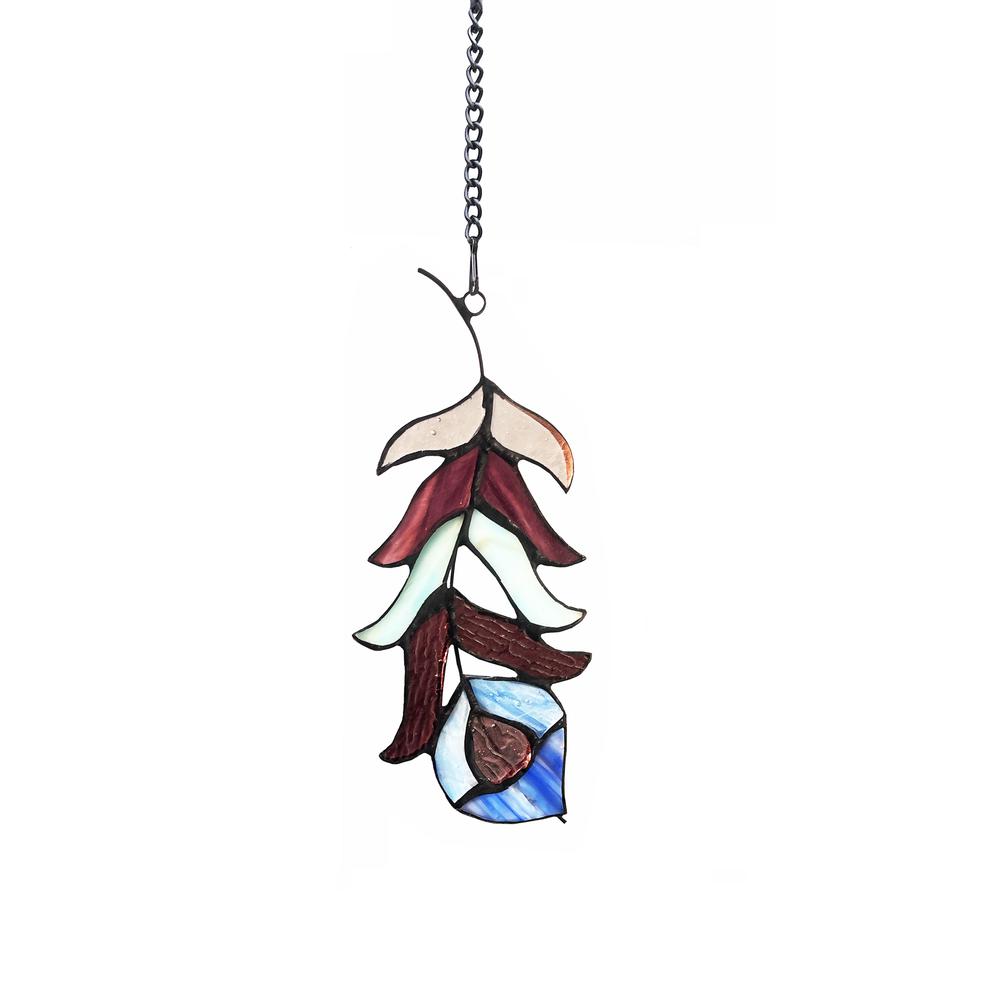 CHLOE Lighting FEATHER Tiffany-Style Stained Glass Window Panel - 7" Tall. Picture 1