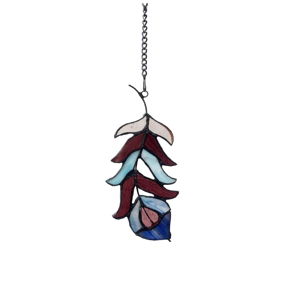 CHLOE Lighting FEATHER Tiffany-Style Stained Glass Window Panel - 7" Tall. Picture 2