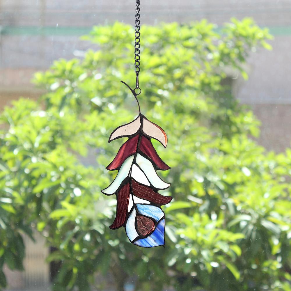 CHLOE Lighting FEATHER Tiffany-Style Stained Glass Window Panel - 7" Tall. Picture 4