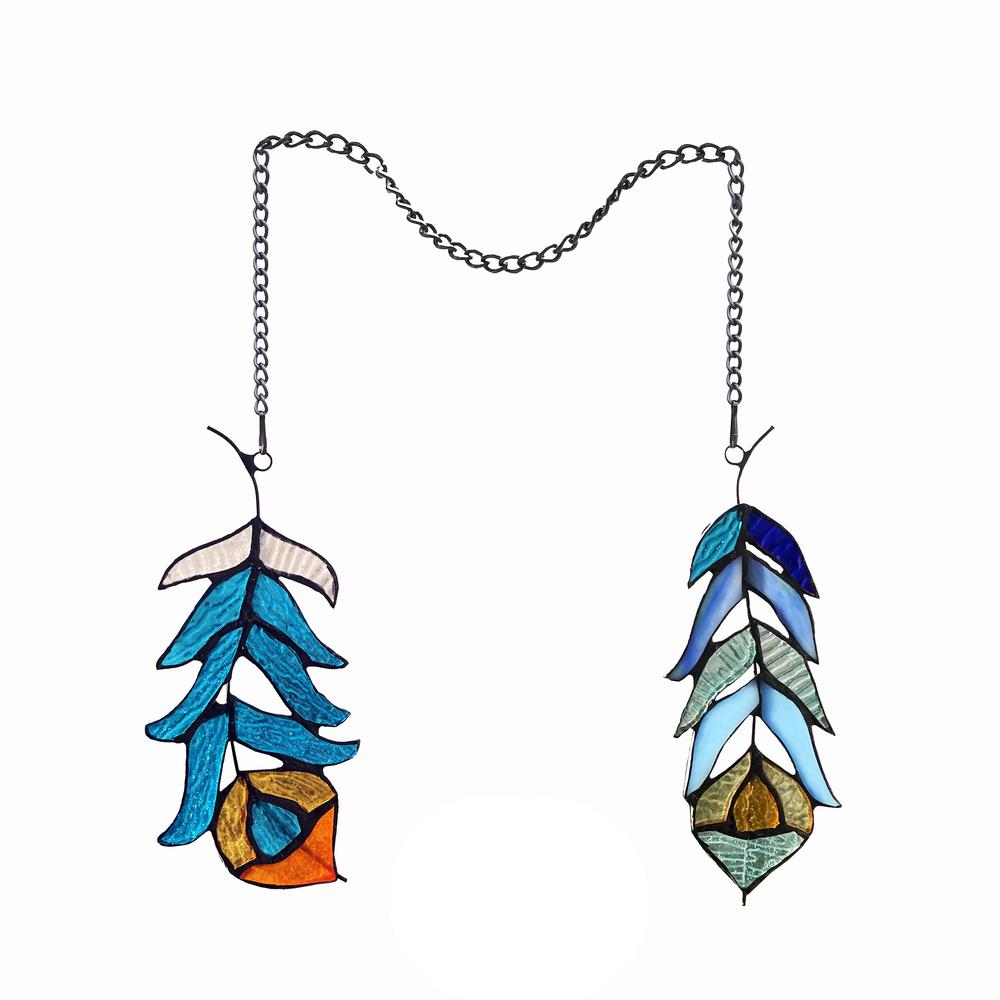 CHLOE Lighting FEATHER Tiffany-Style Stained Glass Window Panels 7" Tall. Picture 1