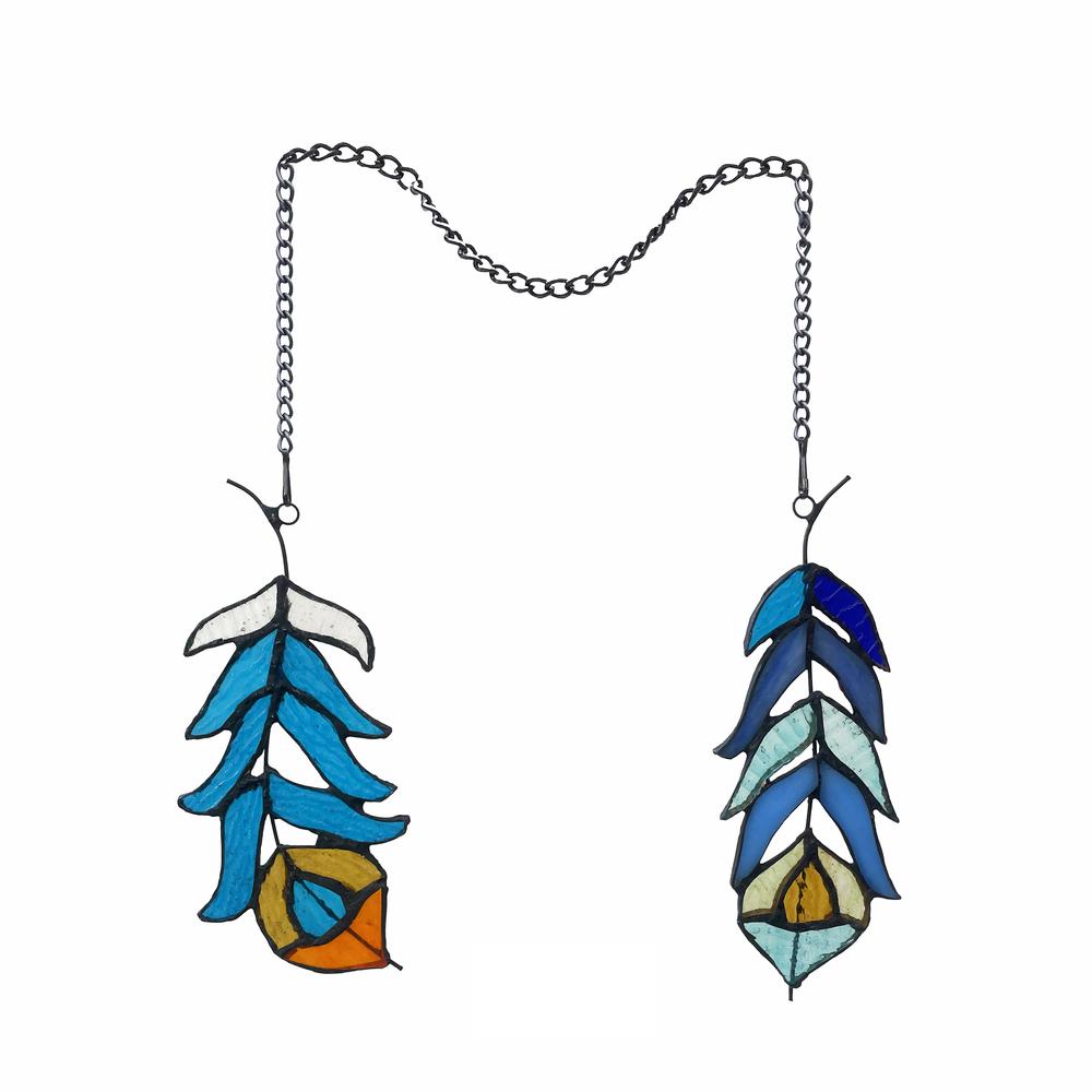 CHLOE Lighting FEATHER Tiffany-Style Stained Glass Window Panels 7" Tall. Picture 2
