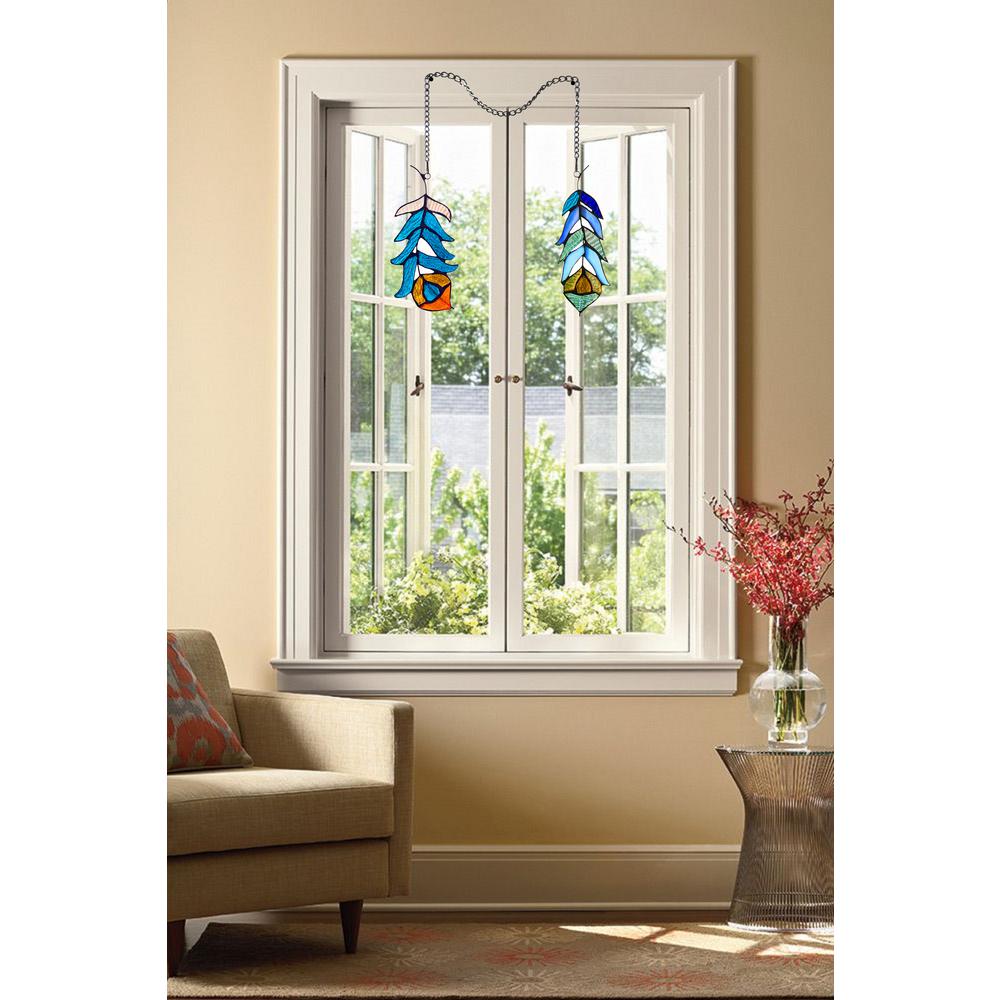 CHLOE Lighting FEATHER Tiffany-Style Stained Glass Window Panels 7" Tall. Picture 6