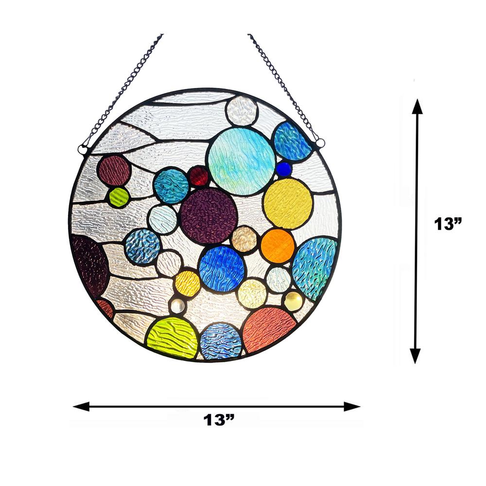 CHLOE Lighting BUBBLES Geometric-Style Stained Glass Window Panel 13" Wide. Picture 7