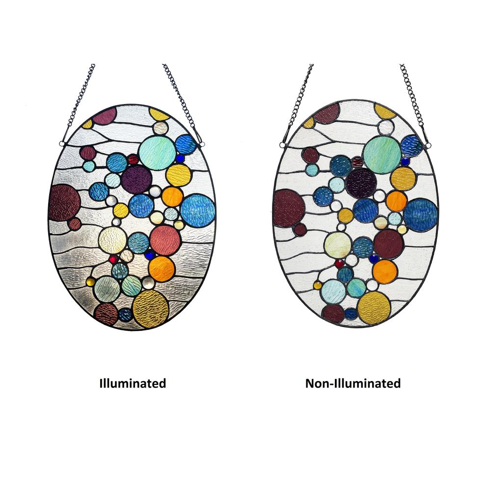 CHLOE Lighting BUBBLES Geometric-Style Stained Glass Window Panel 20" Tall. Picture 3