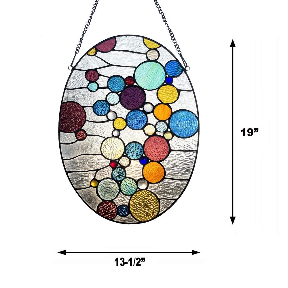 CHLOE Lighting BUBBLES Geometric-Style Stained Glass Window Panel 20" Tall. Picture 6