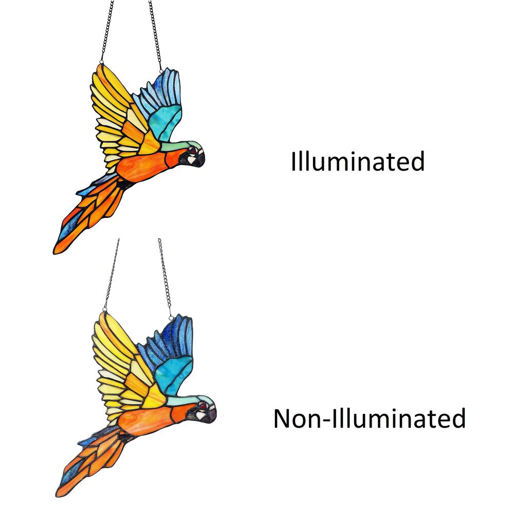 CHLOE Lighting MACAW Animal-Style Stained Glass Window Panel 14" Wide. Picture 4