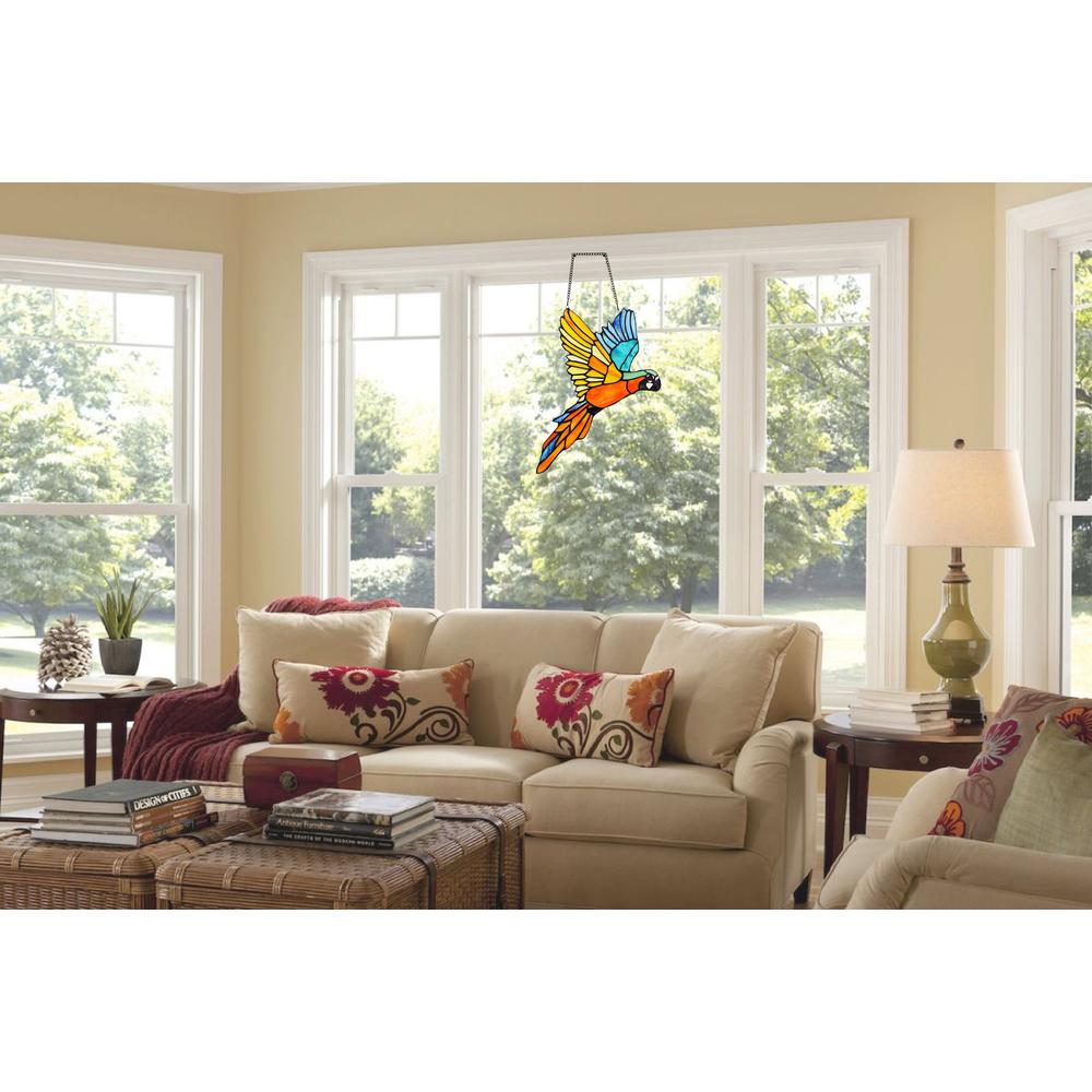 CHLOE Lighting MACAW Animal-Style Stained Glass Window Panel 14" Wide. Picture 6