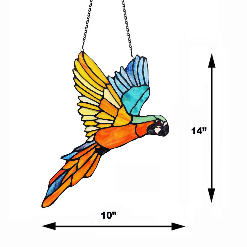 CHLOE Lighting MACAW Animal-Style Stained Glass Window Panel 14" Wide. Picture 7