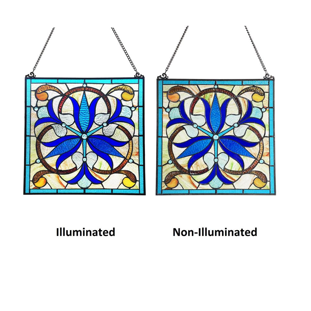 BELL-FLOWER Victorian-Style Black Finish Stained Glass Window Panel 16" Tall. Picture 3