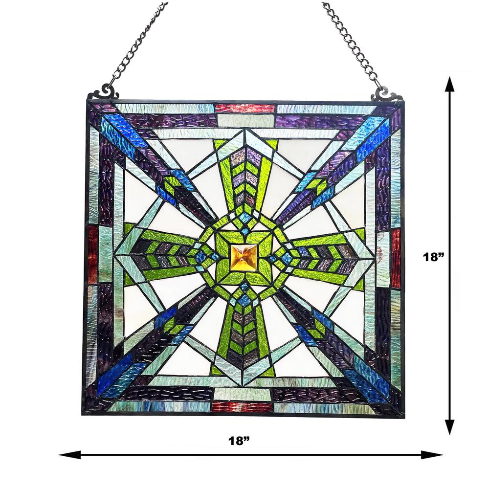 AYLMER Mission-Style Black Finish Stained Glass Window Panel 18" Tall. Picture 6