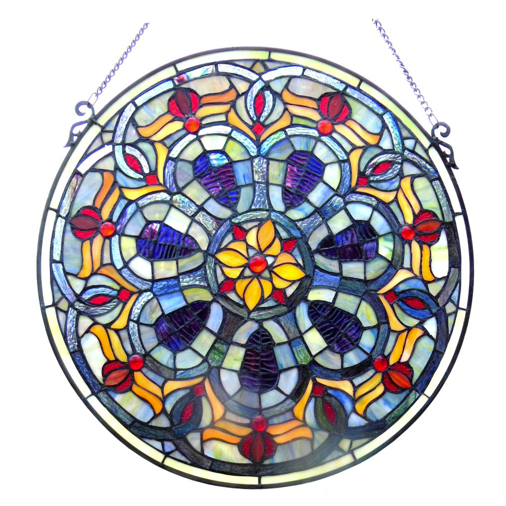 Tiffany-glass Victorian Window Panel 20". Picture 1