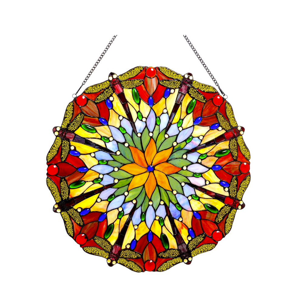 HAWKERS Tiffany-glass Dragonfly Window Panel 24". Picture 1