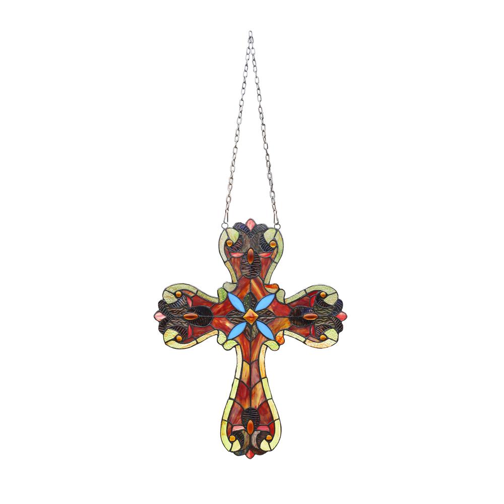 CHLOE Lighting ADELA Victorian Tiffany-style Stained Glass Window Panel 20" Tall. Picture 1
