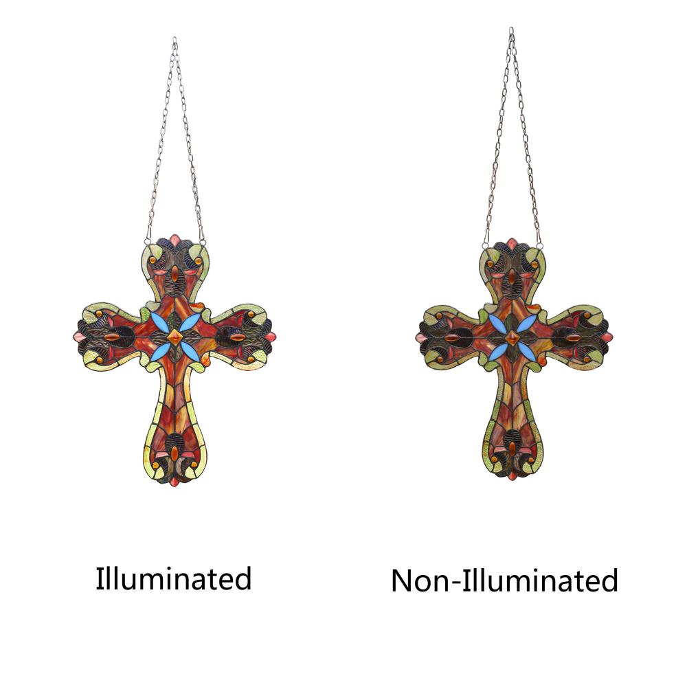 CHLOE Lighting ADELA Victorian Tiffany-style Stained Glass Window Panel 20" Tall. Picture 3