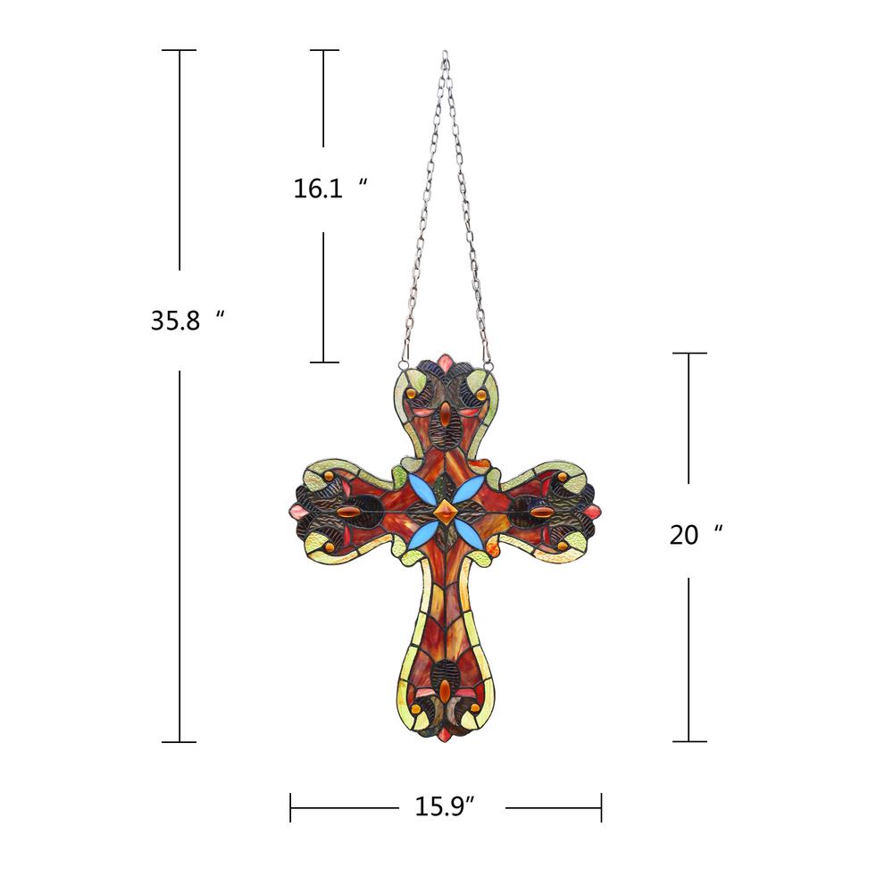 CHLOE Lighting ADELA Victorian Tiffany-style Stained Glass Window Panel 20" Tall. Picture 5