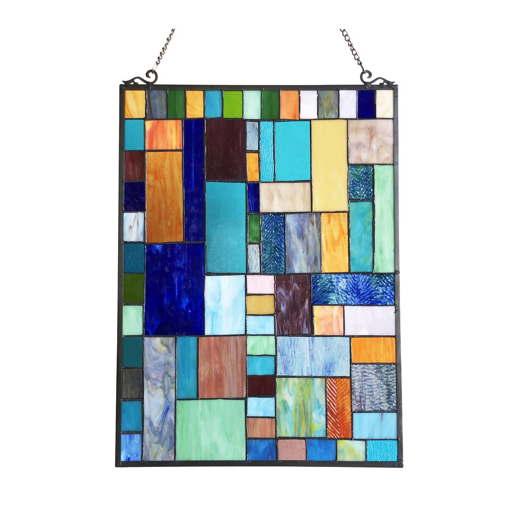 CHLOE Lighting YVONNE Tiffany-Style Geometric Stained Glass Window Panel 24" Height. Picture 2