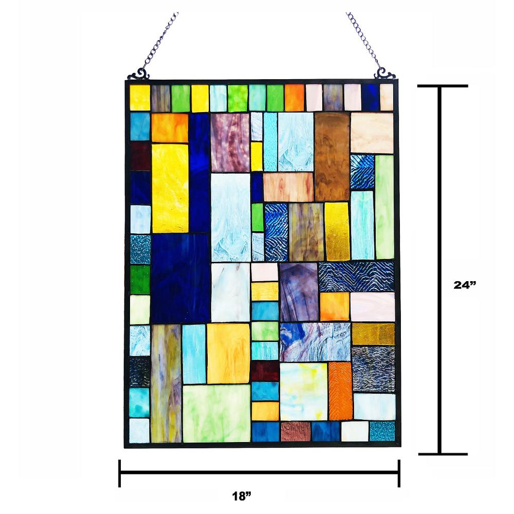 CHLOE Lighting YVONNE Tiffany-Style Geometric Stained Glass Window Panel 24" Height. Picture 4