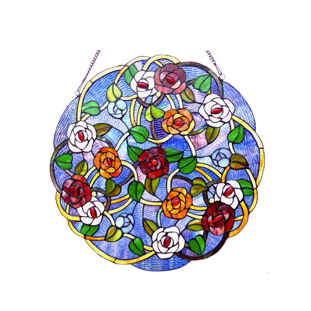 SHREVEPORT Tiffany-glass Roses Window Panel 24". Picture 1
