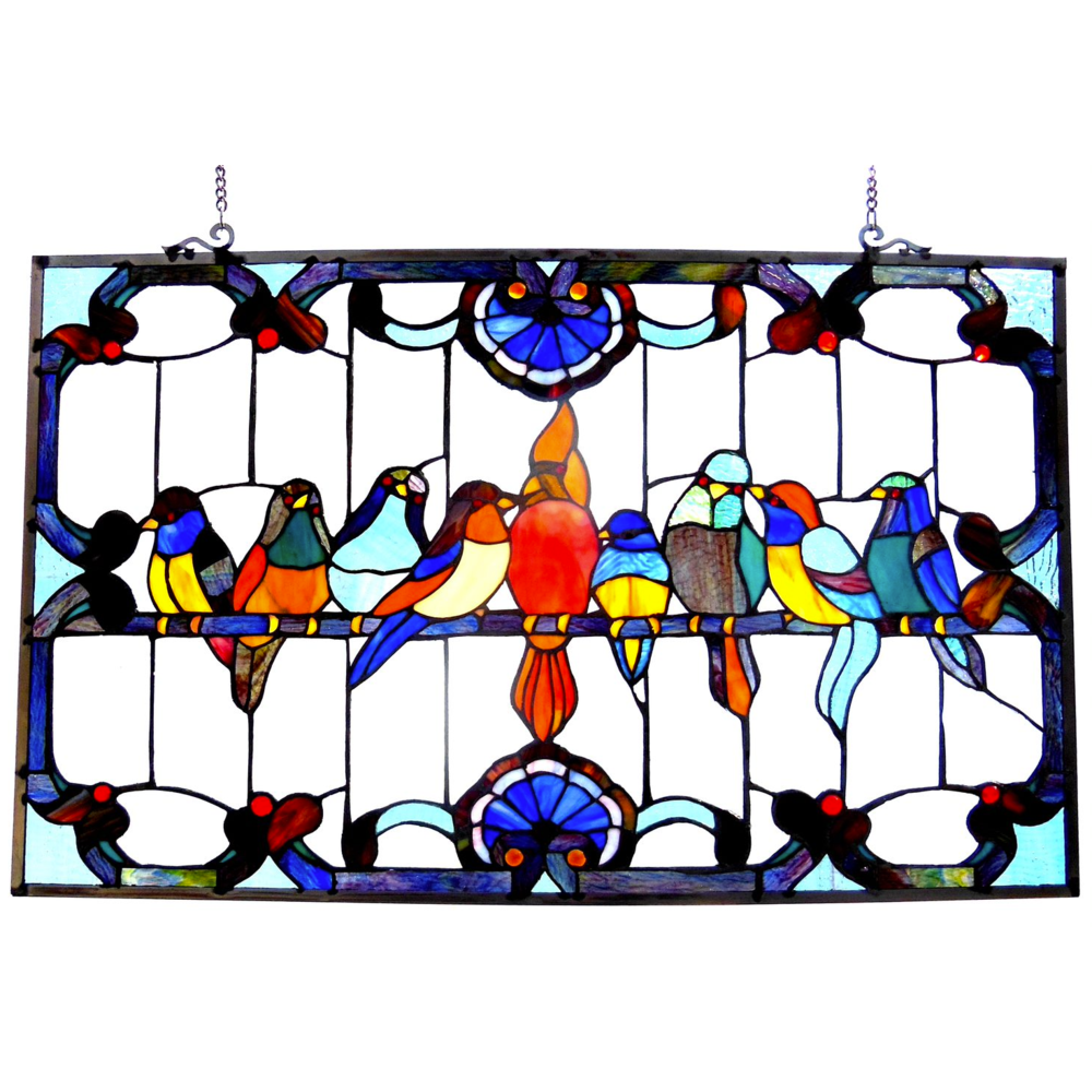 Tiffany-glass featuring Gathering Birds Window Panel 32x20. Picture 1