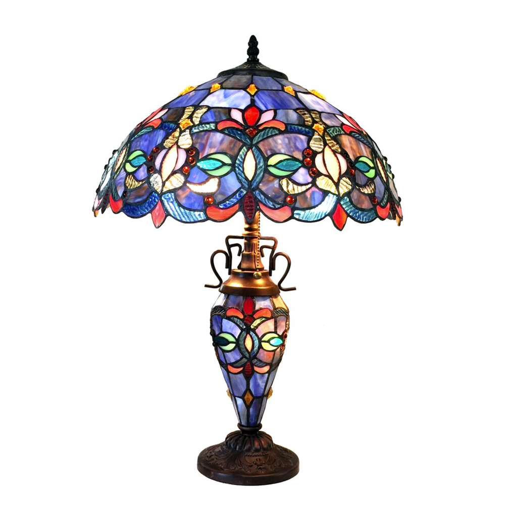 PRISCILLA Tiffany-style 3 Light Victorian Double Lit Table Lamp 18" Shade. Picture 1