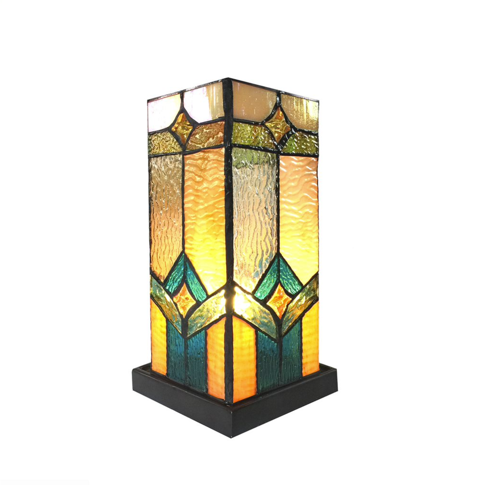 GREGORY Tiffany-glass Accent Pedestal 1 Light Mission table lamp 11" Tall. Picture 1