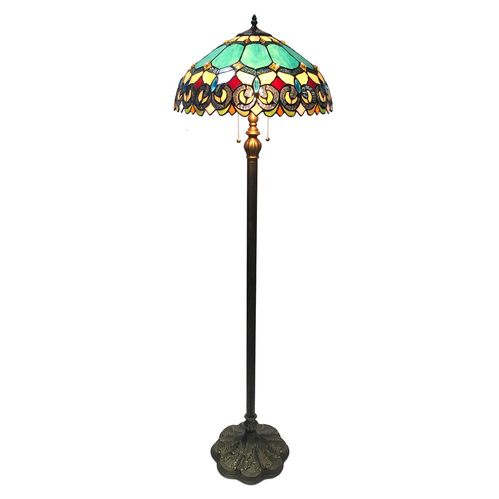 AUBREY Victorian 2 Light Antique Dark Bronze Floor Lamp 18" Shade. Picture 1