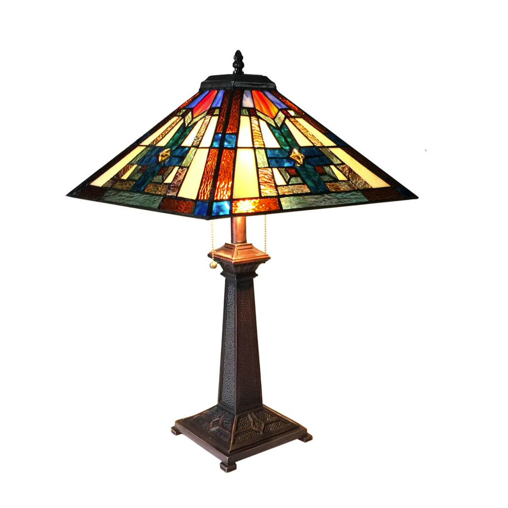 TAITE Tiffany-style 2 Light Mission Table Lamp 16" Shade. Picture 1
