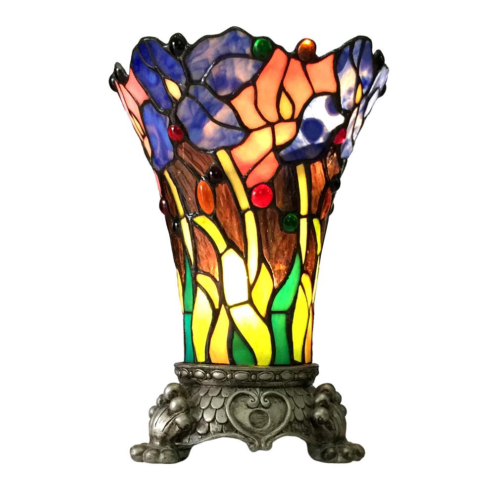 BROOK Floral 1 Light Antique Brass Accent Lamp 11" Tall Shade. Picture 1