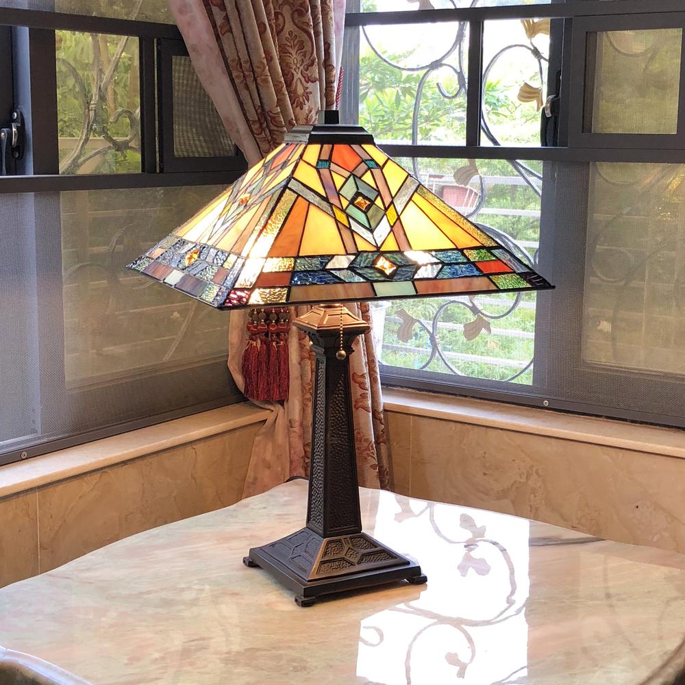 MICHAEL Mission 2 Light Antique Dark Bronze Table Lamp 16" Shade. Picture 2