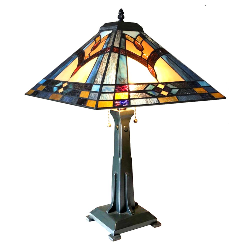 ETHAN Mission 2 Light Antique Dark Bronze Table Lamp 16" Shade. Picture 1