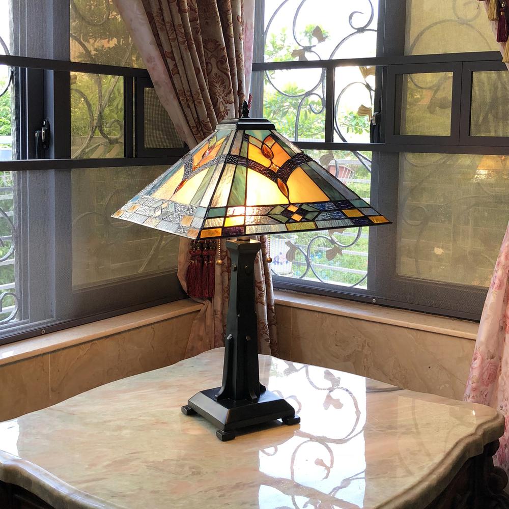 ETHAN Mission 2 Light Antique Dark Bronze Table Lamp 16" Shade. Picture 2