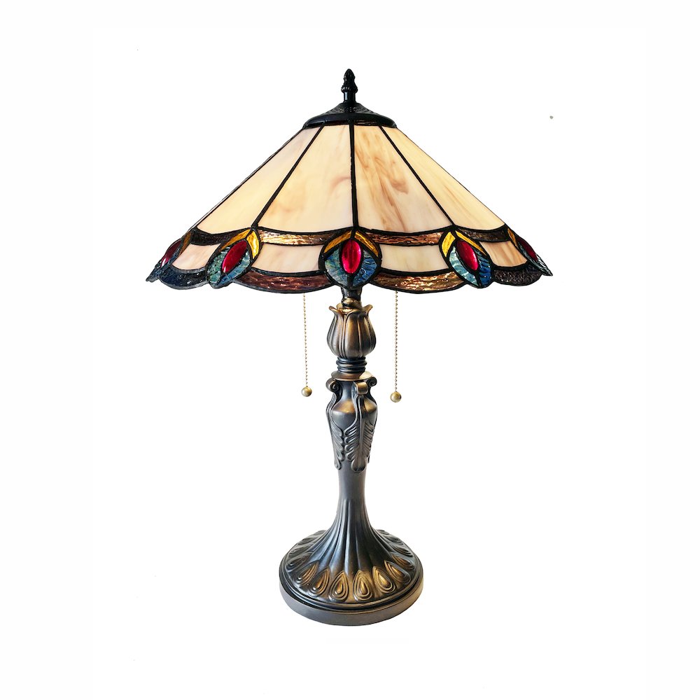 Ryce Tiffany-Style 2-Light Geometric Table Lamp 16" Shade. Picture 1