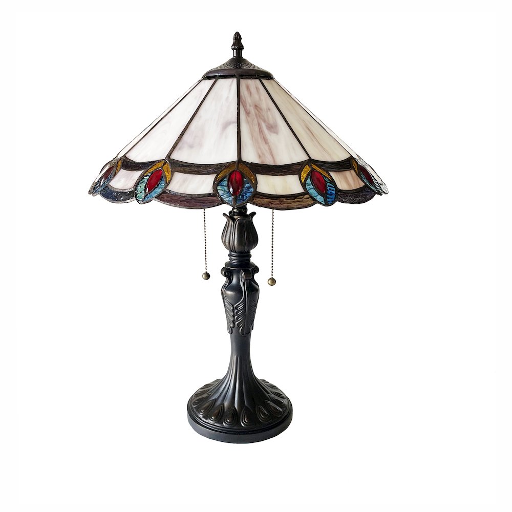 Ryce Tiffany-Style 2-Light Geometric Table Lamp 16" Shade. Picture 2