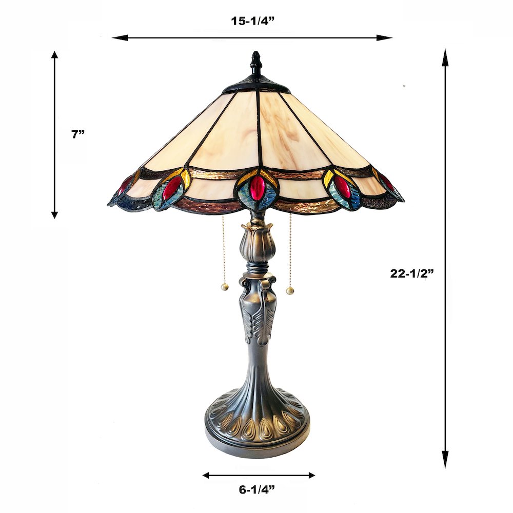 Ryce Tiffany-Style 2-Light Geometric Table Lamp 16" Shade. Picture 5