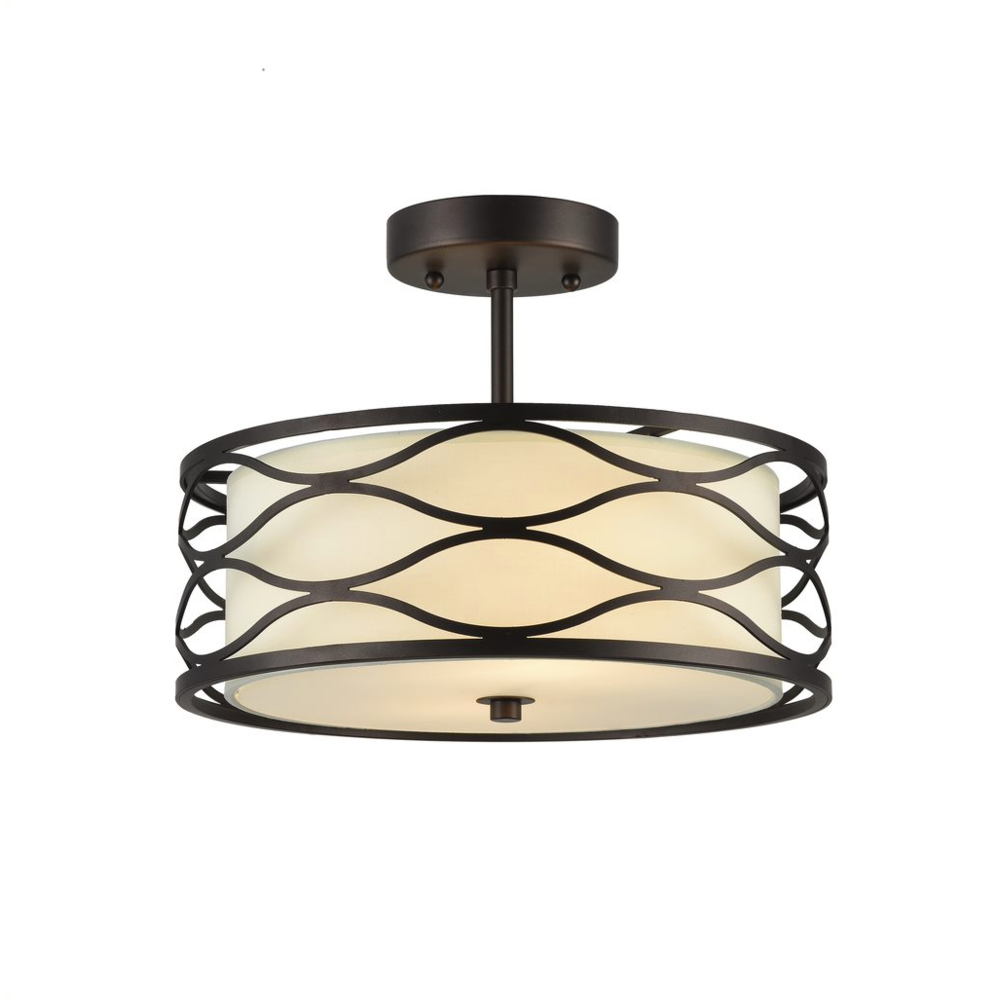 GWEN Transitional 2 Light Rubbed Bronze Semi-flush Ceiling Fixture 13" Wide. Picture 1