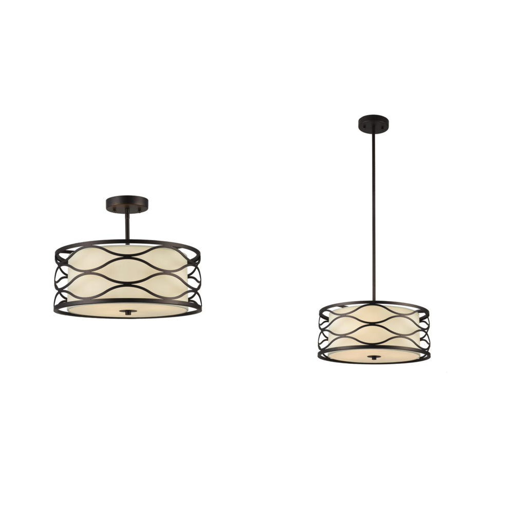 GWEN Transitional 3 Light Rubbed Bronze Semi-flush Ceiling Fixture 16" Wide. Picture 1