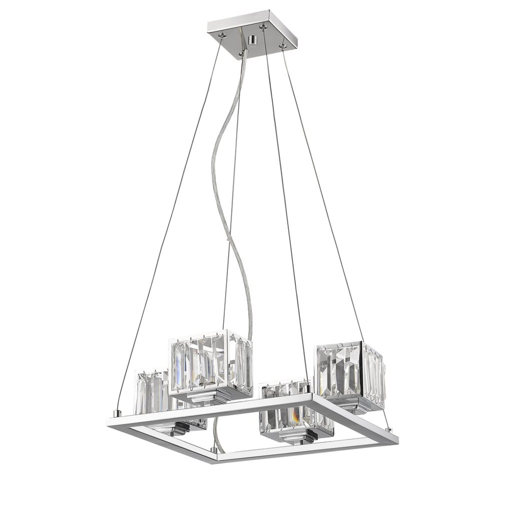 TRILLUMINATE Contemporary 4 Light Chrome Finish Crystal Shade Mini Chandelier 16" Wide. Picture 1