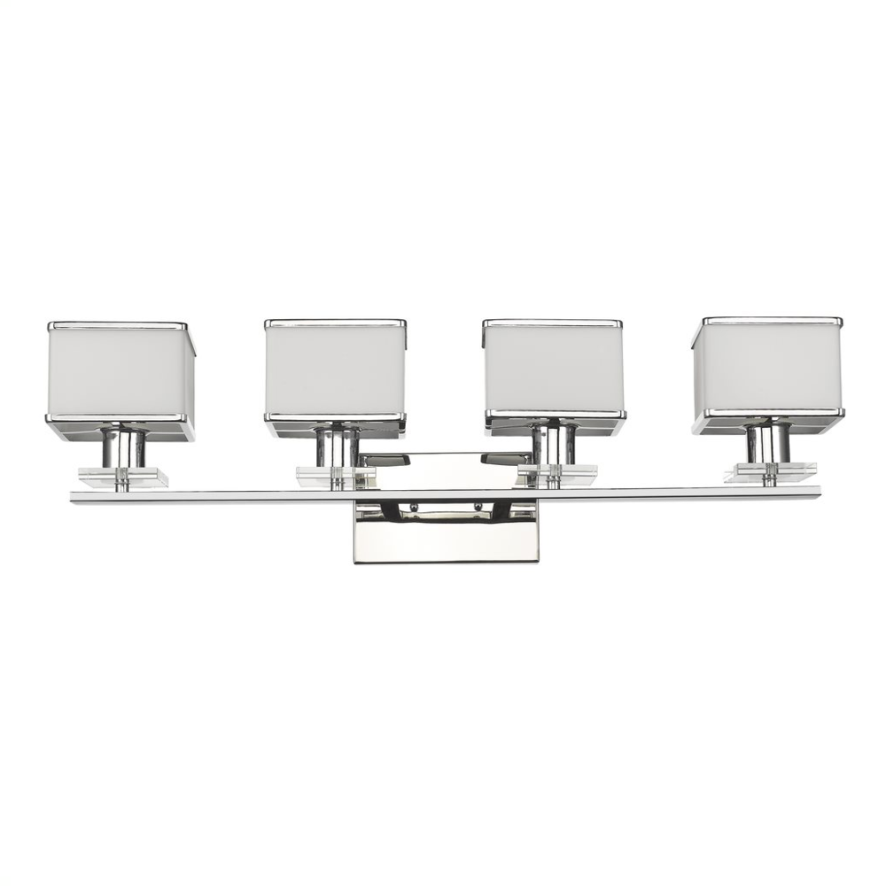 TRILLUMINATE Contemporary 4 Light Chrome Finish White Opal Glass Bath Vanity Wall Fixture 32" Wide. Picture 1