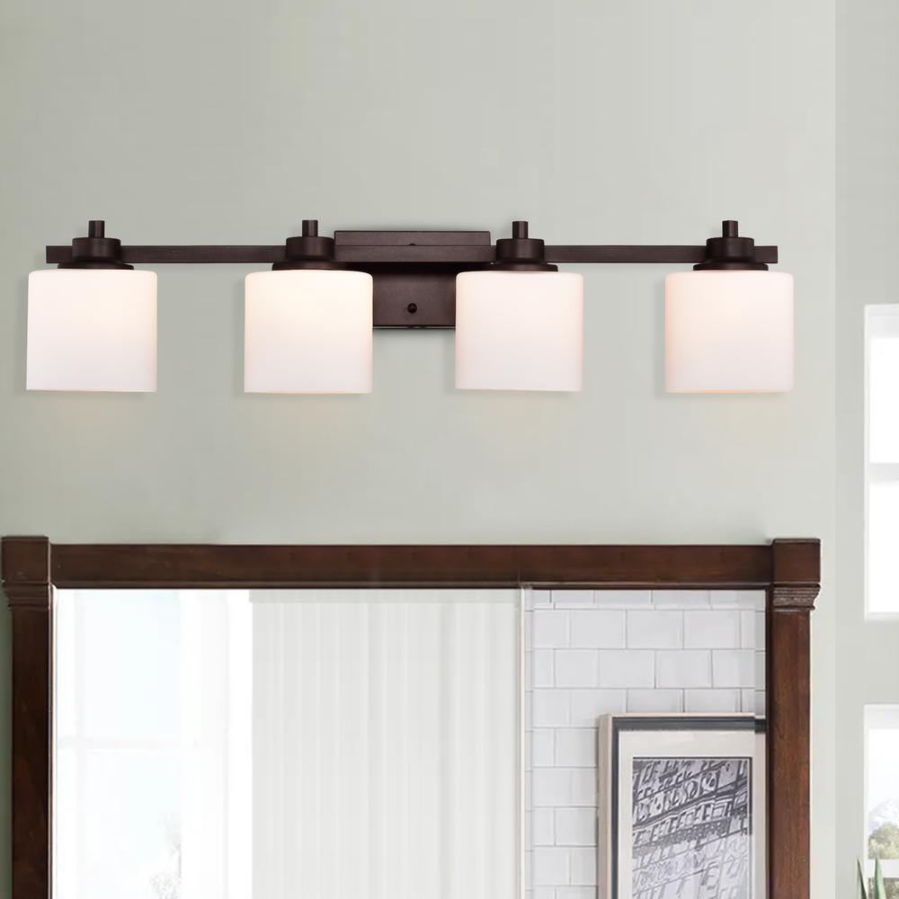 CHLOE Lighting SOLBI Contemporary 4 Light Oil Rubbed Bronze Bath Vanity Fixture 33" Wide. Picture 8