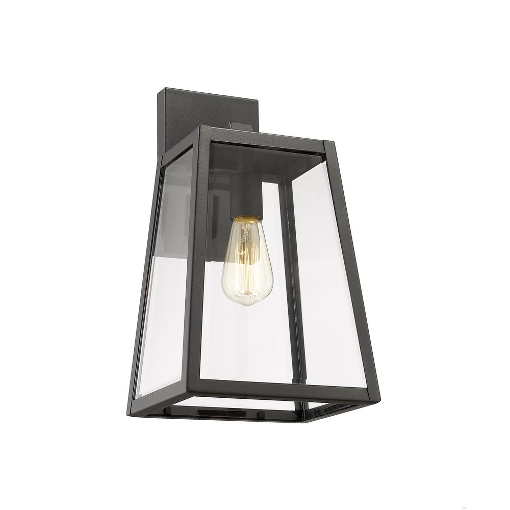 XANDRA Industrial 1 Light Textured Black Outdoor Wall Sconce 16" Tall. Picture 1